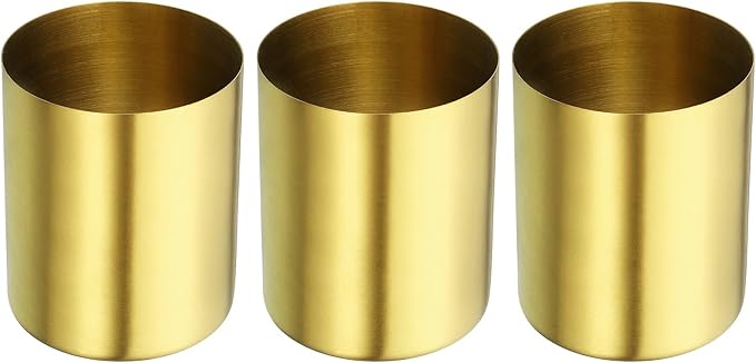 PATIKIL Pencil Holder, 3 Pack Pen Holder for Desk Stainless Steel Pencil Holders Cup Organizer Makeup Brush Holder for Desk Accessories, Golden-DeskLoop Office