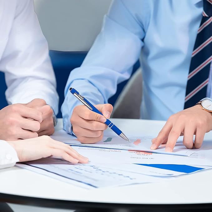 Ballpoint Pen with Stylus Tip, Soft Touch Click Metal Pen, 1.0mm Medium Point, Black Ink, 12 Count(Blue)-DeskLoop Office