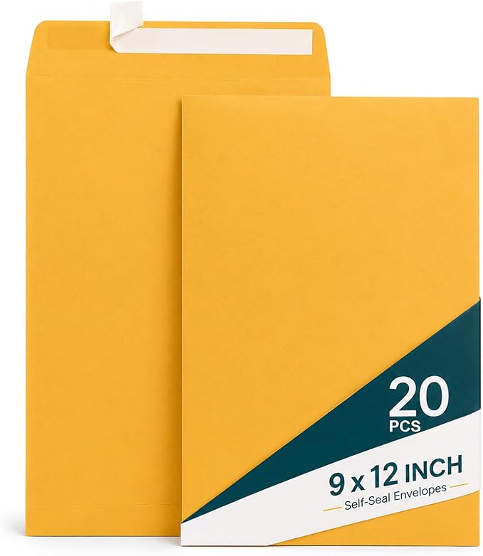 9x12 Manilla Envelopes Self Seal, 20 Pack by Unknown