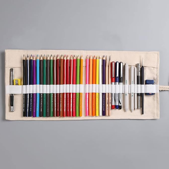 DIYOMR 24/36/72 Slots Pencil Wrap Pencil Rolls, Artist Colored Pencils Roll Up - Image 6