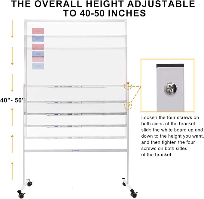 H-Qprobd Mobile Whiteboard 36"x24" Magnetic Dry Erase Board with Stand - Adjustable Height Double Side Rolling White Boards on Wheels for Home, Office & School-DeskLoop Office