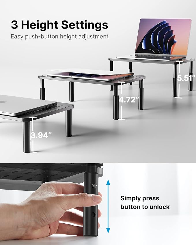 HUANUO Monitor Stand, Monitor Stand Riser 3 Height Adjustable, Monitor Riser - Image 3