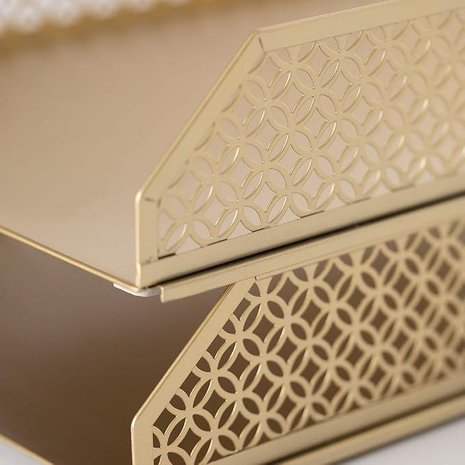 BLU MONACO | Paper Tray Stackable Gold Set of 2 | Stackable File Trays - Image 5
