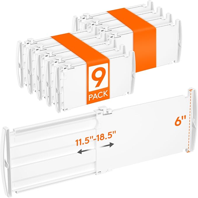 Lifewit 6" Tall 9 Pack Drawer Dividers, 11.5"-18.5" Adjustable Deep Drawer by Lifewit