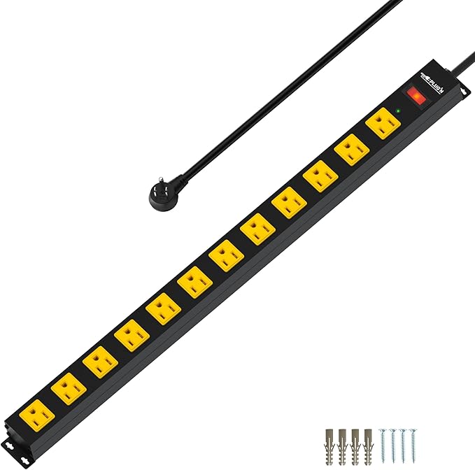 12 Outlet Long Power Strip, 2100 Joules Surge Protector, 6FT Power Cord, Wide Spaced Outlet Power Bar, Overload Protection Switch, Industrial Heavy Duty for Work Bench, Shop, Garage…-DeskLoop Office