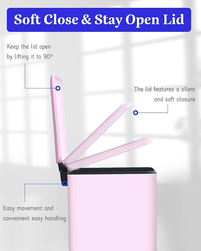 JM.YIPENG Bathroom Rubbish Bin, 5 Litre Cosmetic Bin, Small Waste Bin with Soft Close Lid, Bathroom Bin for Toilet, Bathroom, Bedroom, Living Room, Pink-DeskLoop Office