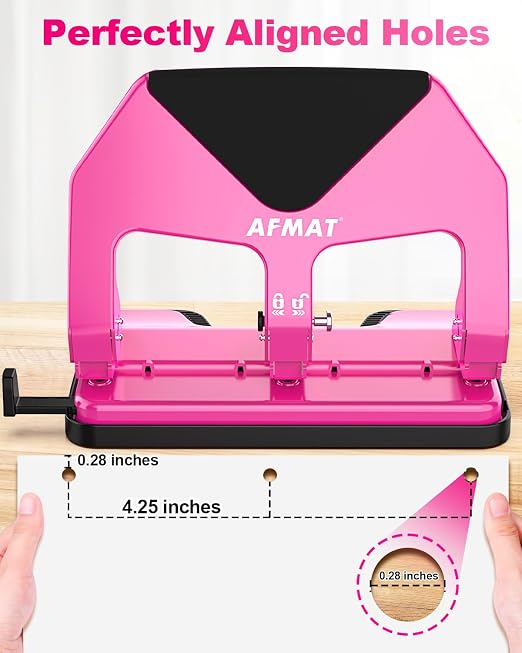 AFMAT 3 Hole Punch Heavy Duty, 50-Sheet Three Hole Punch, 50% Reduced Effort - Image 6