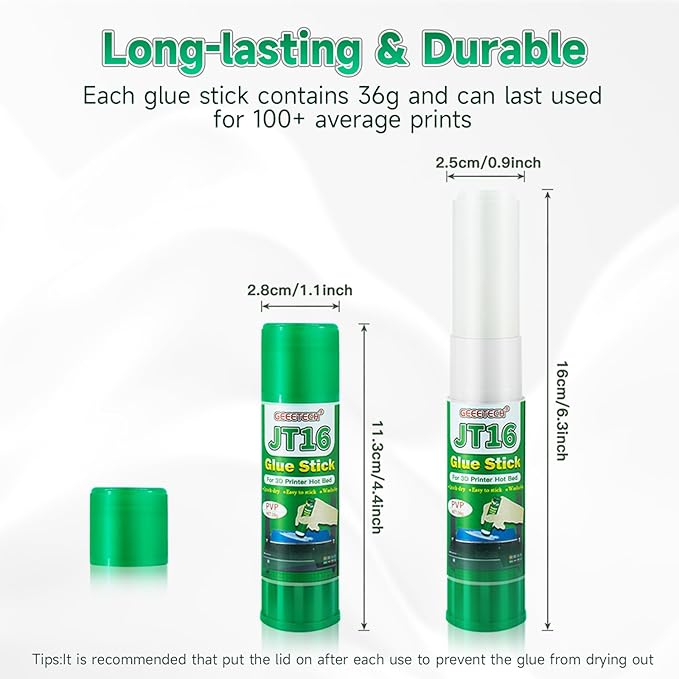 3D Printer Glue Sticks, 36 Grams Each PVP Solid Glue Sticks for Hot Bed Plate, Washable, Non-Toxic, Reduce Warping for PLA, ABS, PETG, HIPS, TPU Filament on PEI, Glass, Aluminum, Buildtak Board, 6Pcs-DeskLoop Office