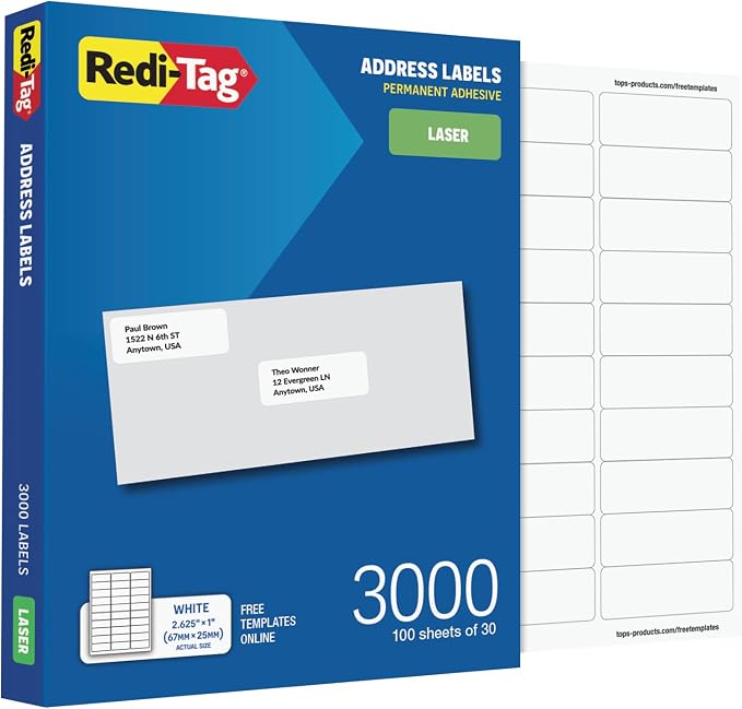 Redi-Tag Printable Address Labels, Customizable Stickers, 3000 Blank Mailing by Redi-Tag
