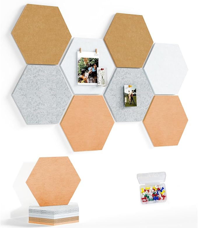 8 Pack Hexagon Felt Bulletin Board Tiles by Uoisaiko