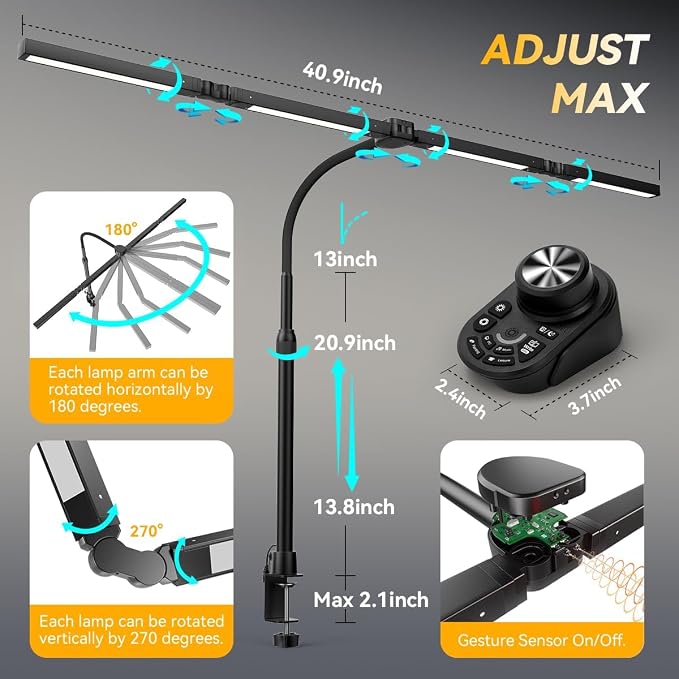Adjustable LED Desk Lamp with Clamp, 4-Head Eye-Caring CRI95+ Desk Light - Image 3