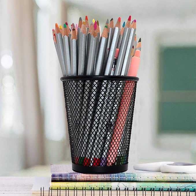SLSON 4 Pack Pen Holder Metal Mesh Pencil Holders Round Shaped Pen Holders - Image 6