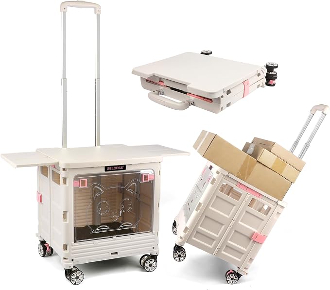 FELICON SELORSS Folding Utility Cart Portable Rolling Crate Handcart-Gray | by FELICON