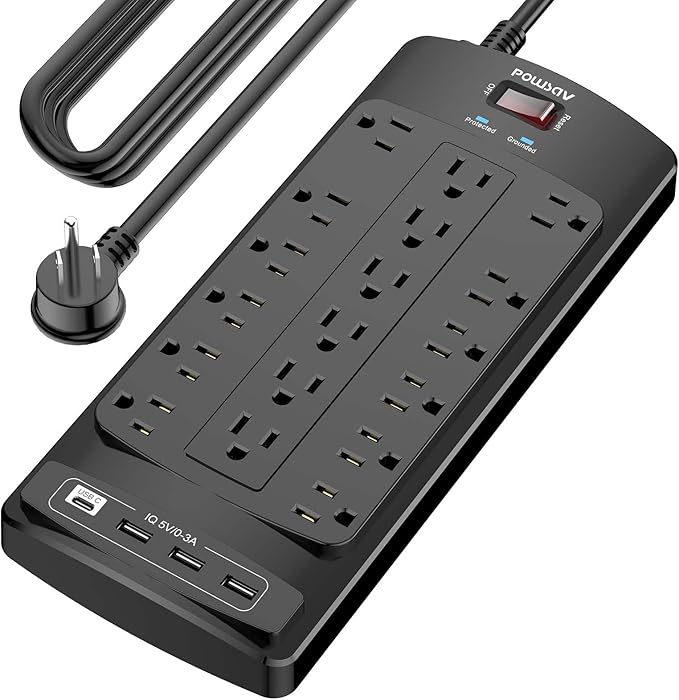 18 Outlets Surge Protector Power Strip - 20 Feet Flat Plug Heavy Duty Extension Cord with 18 Widely Outlets and 4 USB Ports, 2100 Joules, Black, ETL Listed-DeskLoop Office