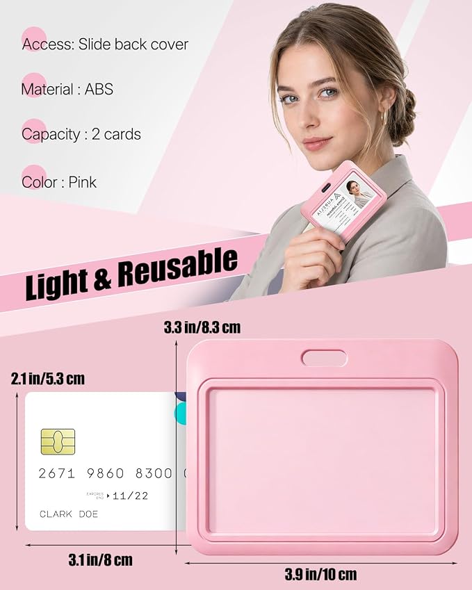 Uniclife 3 Pack Sliding ID Badge Holder Pink Horizontal Hard Plastic Case - Image 7