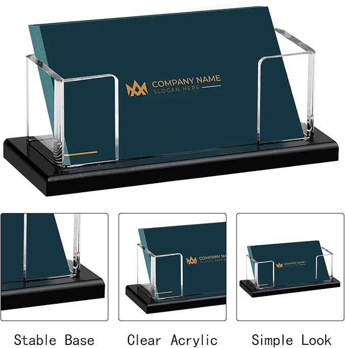 Weiai Acrylic Business Card Holder Stand for Desk, 2 Pieces Modern Black Base Business Card Organizer Display-DeskLoop Office