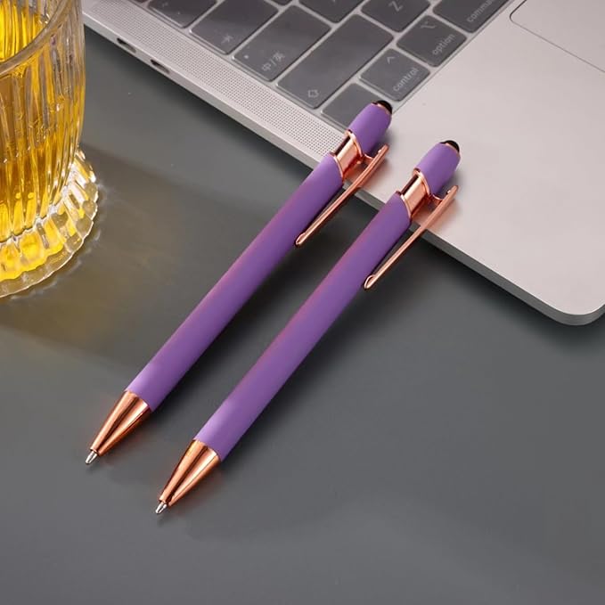 12 PCS 2 in 1 Stylus Ballpoint Pen with Stylus Tip, 1.0 mm Black Ink Metal Pen Stylus Pen for Touch Screens (Light Purple)-DeskLoop Office