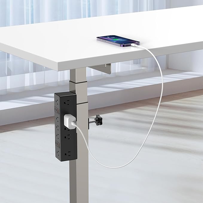 40W Fast Charging Station, VILONG Desk Clamp Power Strip, Desktop Mount Surge Protector, 8 USB Ports(4 USB-C), 10 AC Outlets and 6Ft Cord, for Home, Office, Fit 1.6" Tabletop Edge-DeskLoop Office