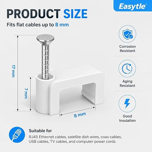 Cable Clips Nail in Cable Clips 100 Pcs 8mm Flat Ethernet Cable Wall Clips - Image 3