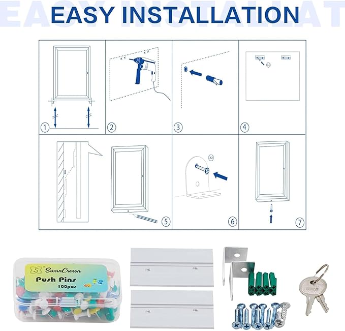 SWANCROWN Outdoor Bulletin Board Weatherproof 36x24in, Enclosed Bulletin Board with Locking Door Wall Display Case for Office School Commerce Show, Black Felt, Sliver Aluminum Frame-DeskLoop Office