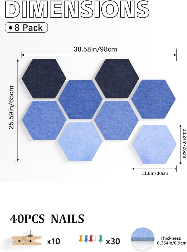 8 Pack Hexagon Felt Bulletin Board Tiles - Image 2