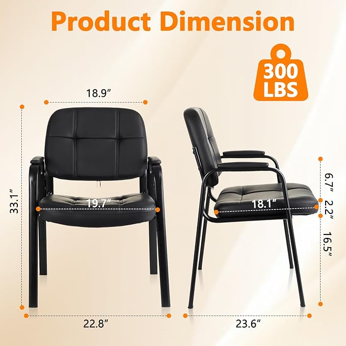 CLATINA Waiting Room Guest Chair with Bonded Leather Padded Arm Rest for Office Reception and Conference Desk Black-DeskLoop Office