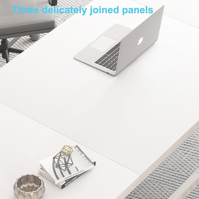 HSH 70 Inch Long White Computer Desk, Modern Large Executive Work Writing Study Gaming Desk for Home Office, Industrial Metal Wooden Two Person Desk Dual Monitor Workstation in Bedroom Living Room-DeskLoop Office
