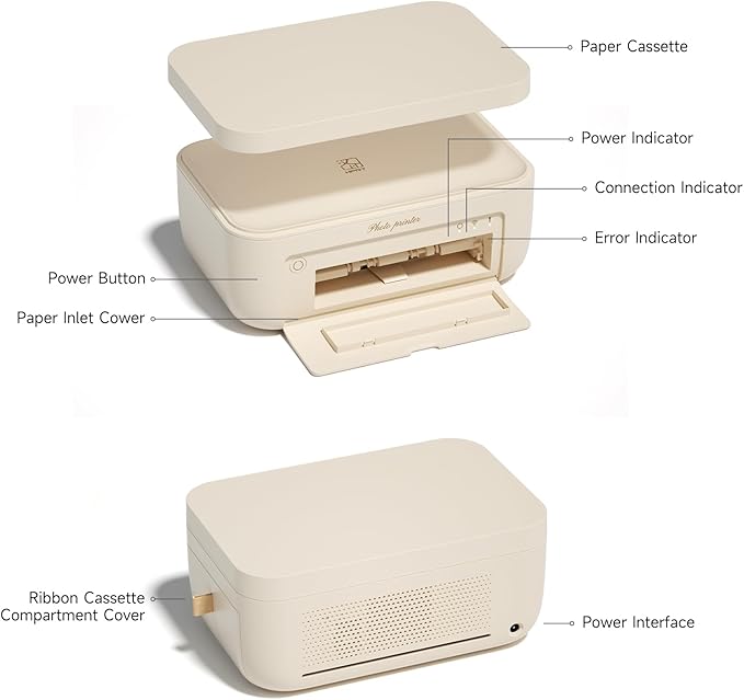 HPRT 4x6 Photo Printer with 108 Sheet Photo Paper& 2 Ribbon, Desktop Instant Picture Printer for iPhone, Smartphone, Thermal Dye Sublimation, WI-Fi Connnecting, Home Use, Beige-DeskLoop Office