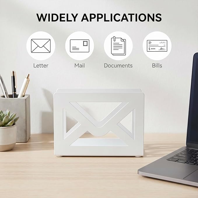 MyGift White Metal Desktop Mail Holder - Image 4