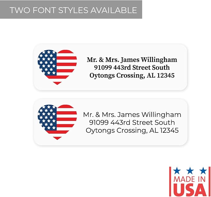 American Flag Heart Rolled Address Labels/Roll of 250 Personalized Return - Image 6