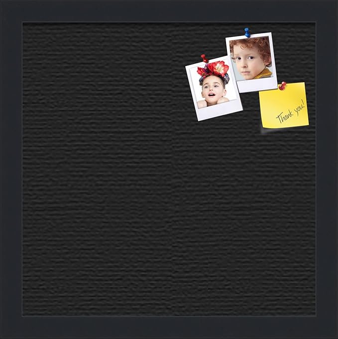 PinPix 13x13 Inch Cork Bulletin Board. This Decorative Framed Pin Board Comes with Solid Black Design and a Satin Black Frame. Ideal for Home Office Decor or Message Board (PinPix-622)-DeskLoop Office