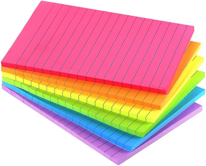 Lined Sticky Notes 4X6 in Bright Ruled Stickies Colorful Super Sticking Power by Vanpad