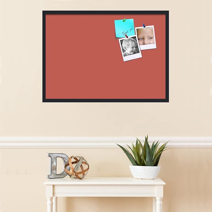 PinPix 34x24 Inch Cork Bulletin Board. This Decorative Framed Pin Board Comes with Crimson Pastel Design and a Satin Black Frame. Ideal for Home Office Decor or Message Board (PinPix-1807)-DeskLoop Office