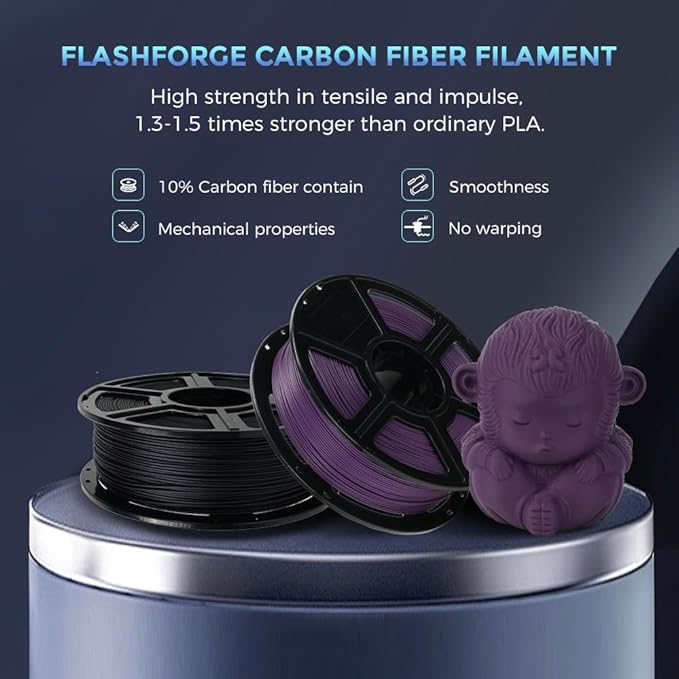 FLASHFORGE Carbon Fiber PLA Filament 1.75mm, Carbon Fiber Reinforced PLA 3D Printer Filament, 1KG Spool Dimensional Accuracy +/- 0.02mm, High Strength & High Abrasion-Resistance (Iris Purple)-DeskLoop Office