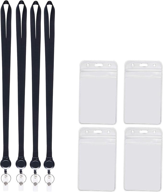 4Pack Black Lanyards with Retractable Reel and Vertical ID Badge Holder | - Image 4