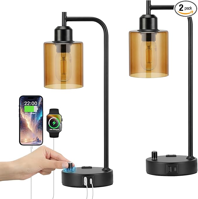 Industrial Bedside Lamps for Nightstand Set of 2 by Innqoo