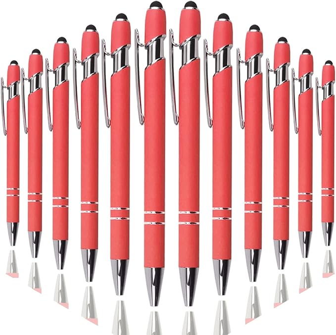 Ballpoint Pen with Stylus Tip, Soft Touch Click Metal Pen, 1.0mm Medium Point, Black Ink, 12 Count(Peach)-DeskLoop Office