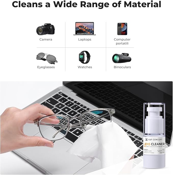 K&F Concept Spray and Microfiber Lens Cleaner Care Kit, Non-Flammable Camera Lens Cleaner and Digital Sensor Cleaning Solution,for Coated Lenses, Binoculars, Scopes, Cameras, and Glasses-DeskLoop Office