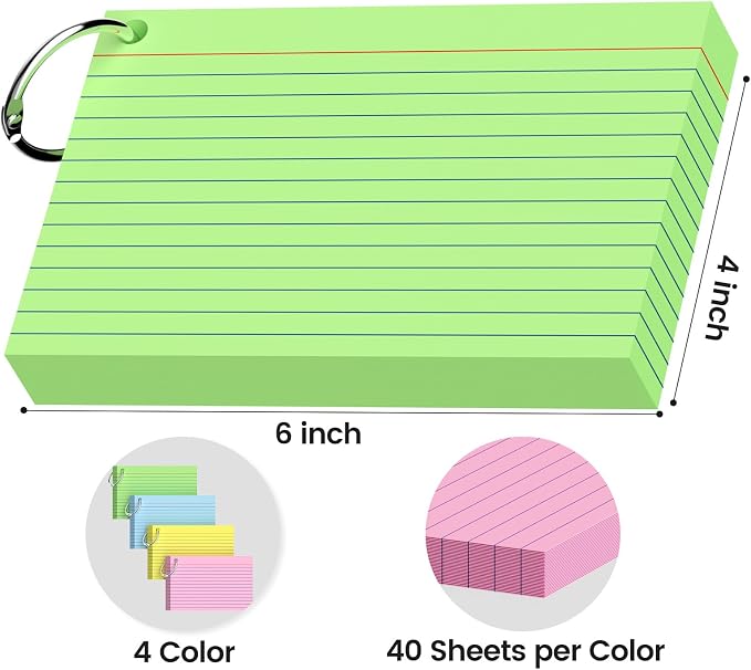 160-Pack Colored Index Cards 4x6 Inch w/Key Ring – 180gsm Heavyweight - Image 2