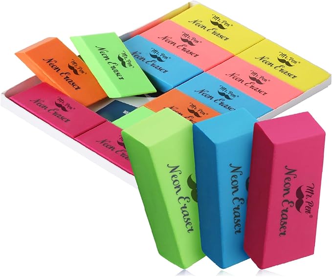 Mr. Pen- Pencil Eraser, 12 Pack, Neon Colors | Large Latex Free Block Erasers by MrPen
