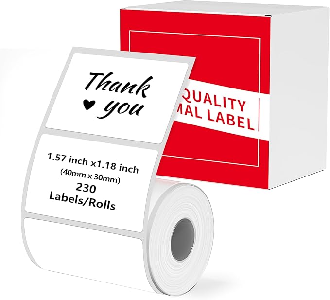 M100 Square Label 1.57'' x 1.18'' (40 x 30 mm), Compatible with Label Maker M110/ M220/ M221/ M120/ M200/M260/M150, White, 230 Labels/Roll, Multi-Purpose Adhesive Thermal Labels, Black on White-DeskLoop Office