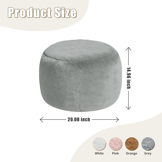 Round Stuffed Pouf Ottoman Foot Rest, Faux Fur Poufs - Image 2