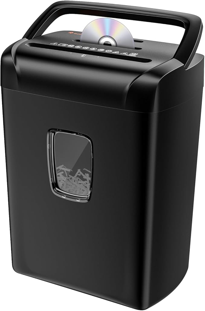 Bonsaii 12-Sheet Paper Shredder for Home Office Use, 10-Minute Cross Cut Shredder with 5.5 Gallons Bin, P-4 High Security Heavy Duty Office Shredder Shred CD/Credit Card-DeskLoop Office