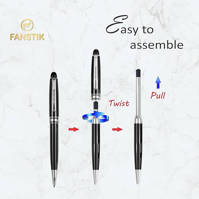 Customized BallPoint pen with name (MADE IN USA), stainless steel, black and silver, luxury engraved pen personalized for men and for women. (BallPoint Black-Silver)-DeskLoop Office