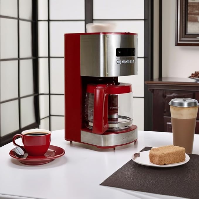 Kenmore Drip Coffee Maker - 12 Cup Programmable Cafe Machine With Glass Pot, Regular & Bold Brew, Auto Shut Off Large Water Reservoir, Reusable Filter, Kitchen Appliances For Cafeteria Barista, Red-DeskLoop Office