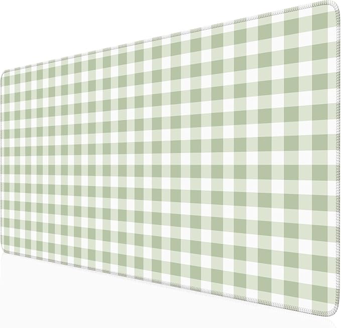 Green Checkered Gingham Desk Mat Pad XXL Large Mouse Pad Anti-Slip Big Mousepad by Nasdalgias