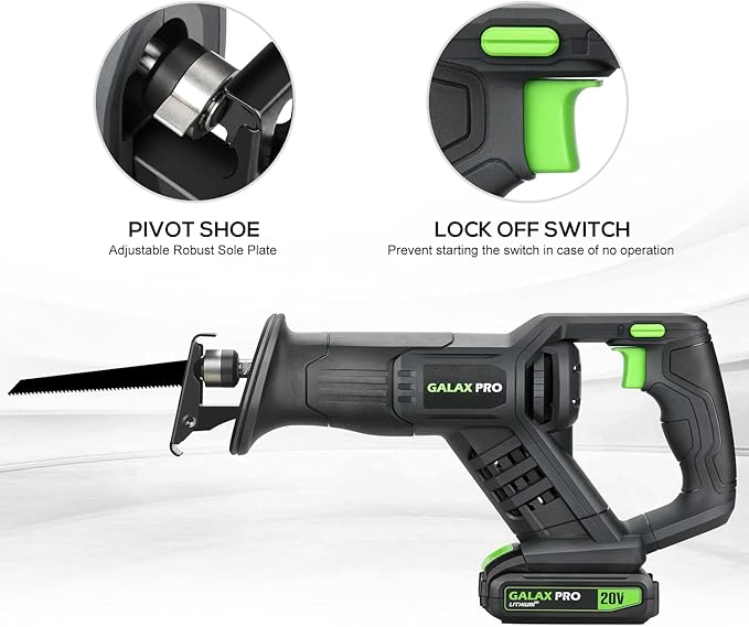 GALAX PRO Cordless Reciprocating Saw with 20V 2.0Ah battery, 0-3000RPM Variable Speed Power Reciprocating Saws with 7/8" Stroke Length,5pcs Zallsaw Blade for thin wooden board, soft metal Cutting-DeskLoop Office
