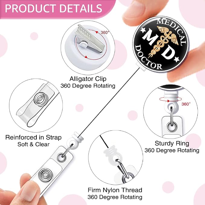 MD Medical Doctor Badge Reel Retractable - Image 3