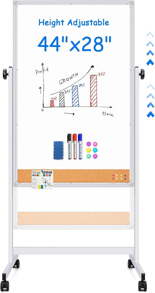 maxtek Rolling White Board, 44x28 Inches Magnetic Cork Board Combo, Portable by Maxtek