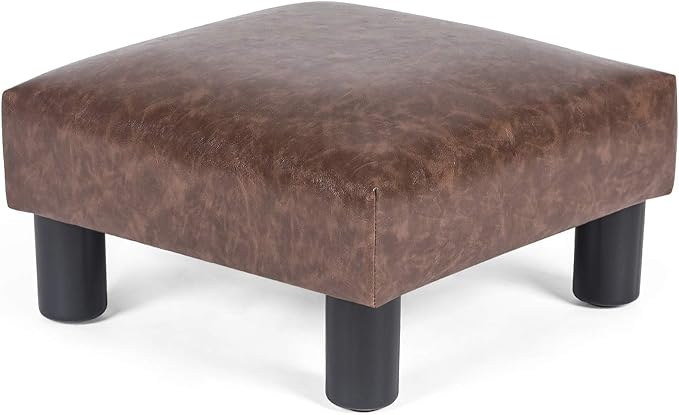 Joveco Small Footstool Ottoman Upholstered PU Leather Square Footrest Ottomans Small Foot Rest for Desk Couch Living Room Bedroom Office (Brown)-DeskLoop Office